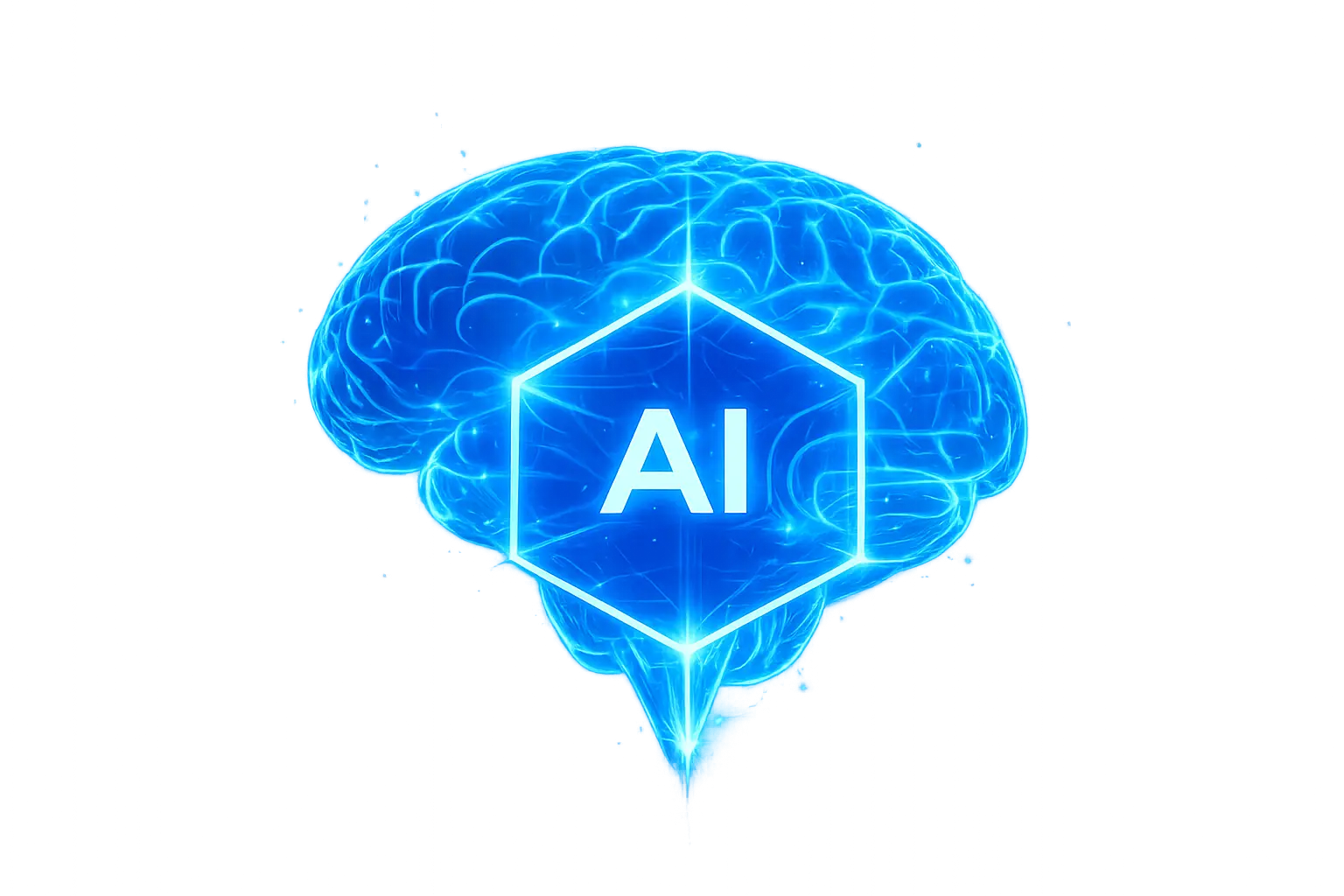 Illustration of a glowing AI core linked to a neural network